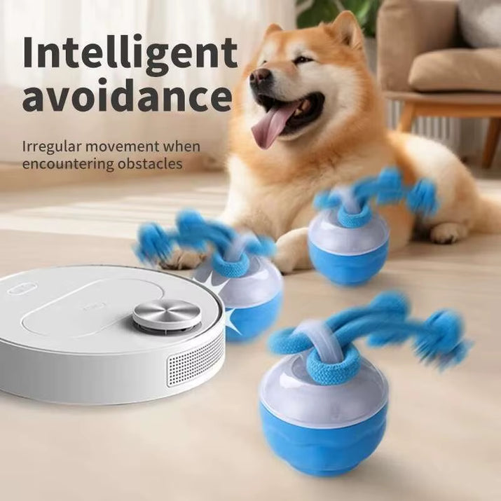 Interactive Dog Toys Smart Rolling Ball with Rope Motion Activated Automatic Moving Squeaky Dog Training Puppy Chew Toy Balls