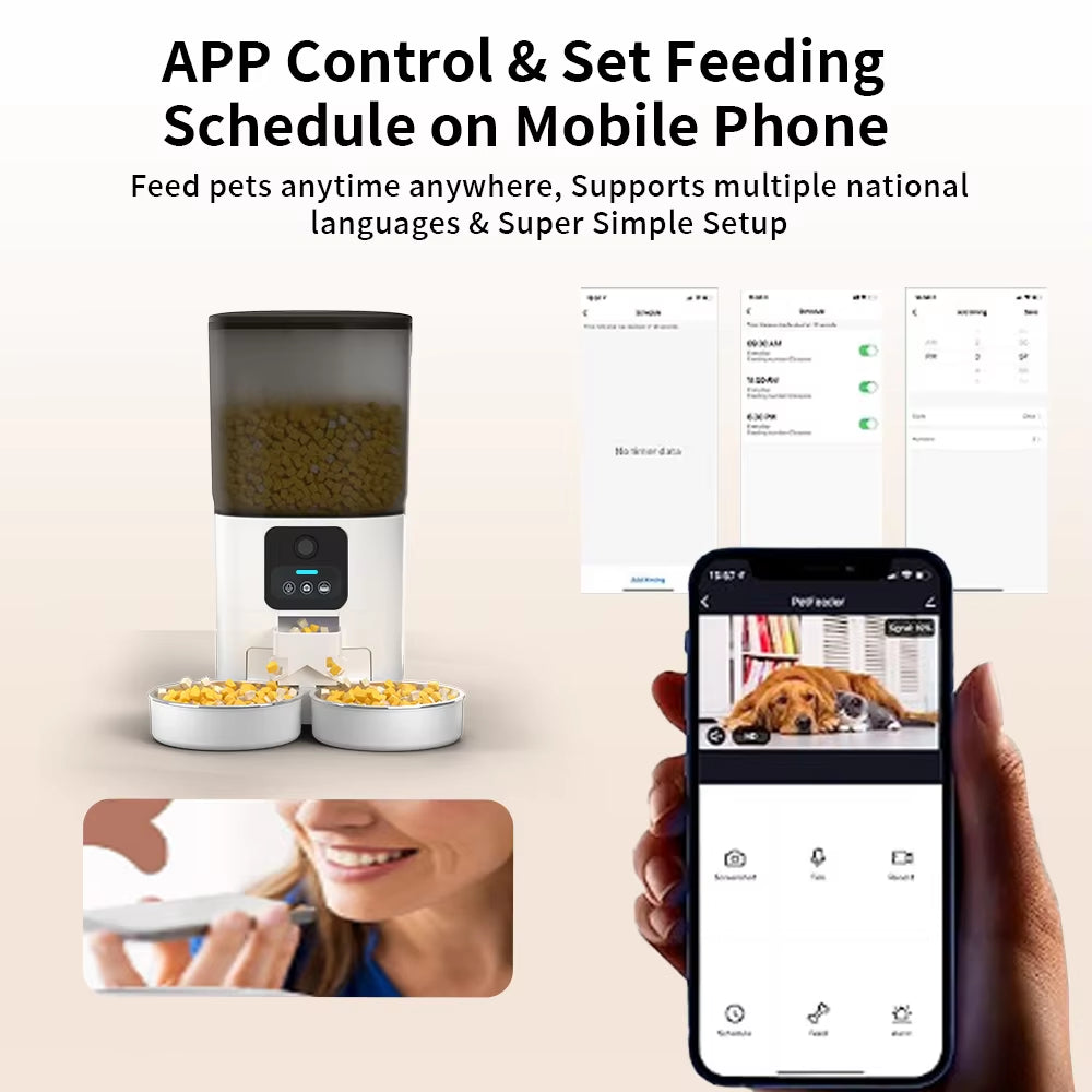 Double Bowl Automatic Cat Feeder 7L 1080P HD Night Vision-Wifi Timer Quantity-Automatic Pet Food Dispenser with Preservation