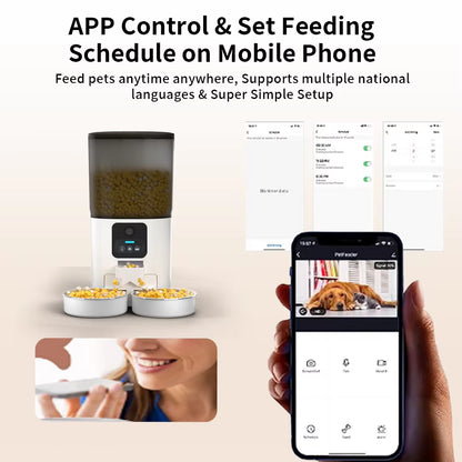 Double Bowl Automatic Cat Feeder 7L 1080P HD Night Vision-Wifi Timer Quantity-Automatic Pet Food Dispenser with Preservation