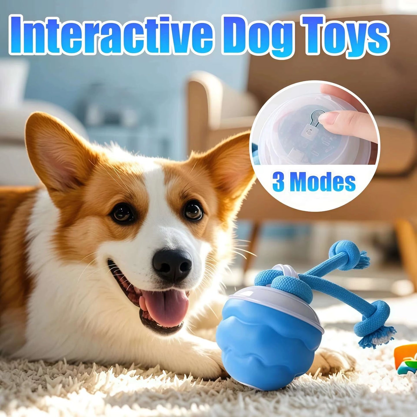 Interactive Dog Toys Smart Rolling Ball with Rope Motion Activated Automatic Moving Squeaky Dog Training Puppy Chew Toy Balls