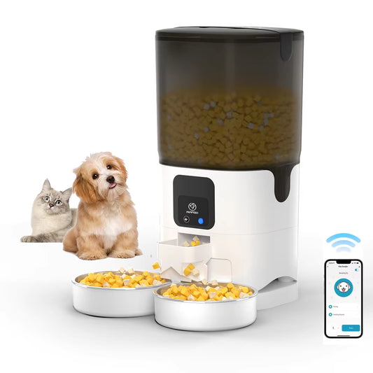 Double Bowl Automatic Cat Feeder 7L 1080P HD Night Vision-Wifi Timer Quantity-Automatic Pet Food Dispenser with Preservation