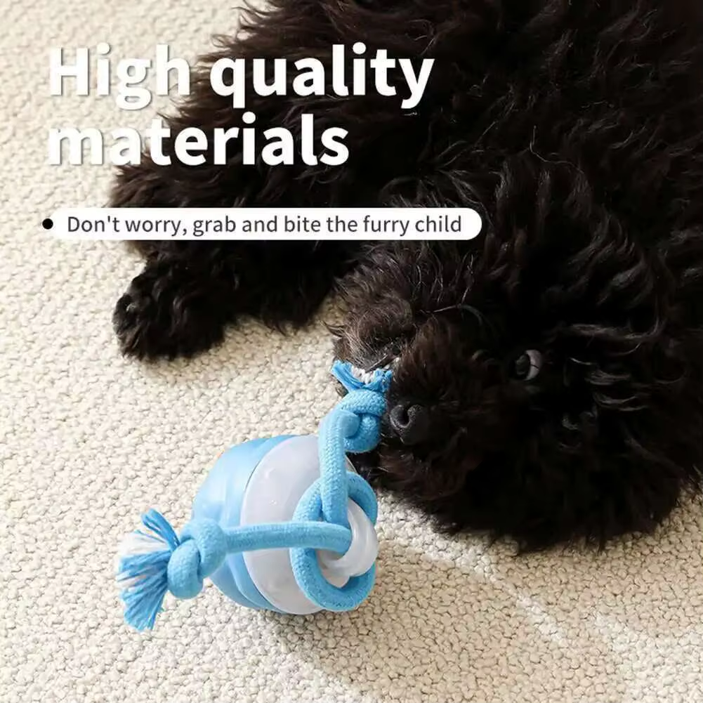 Interactive Dog Toys Smart Rolling Ball with Rope Motion Activated Automatic Moving Squeaky Dog Training Puppy Chew Toy Balls