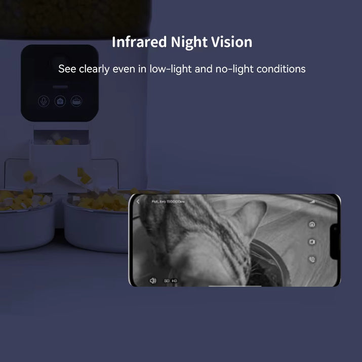 Double Bowl Automatic Cat Feeder 7L 1080P HD Night Vision-Wifi Timer Quantity-Automatic Pet Food Dispenser with Preservation